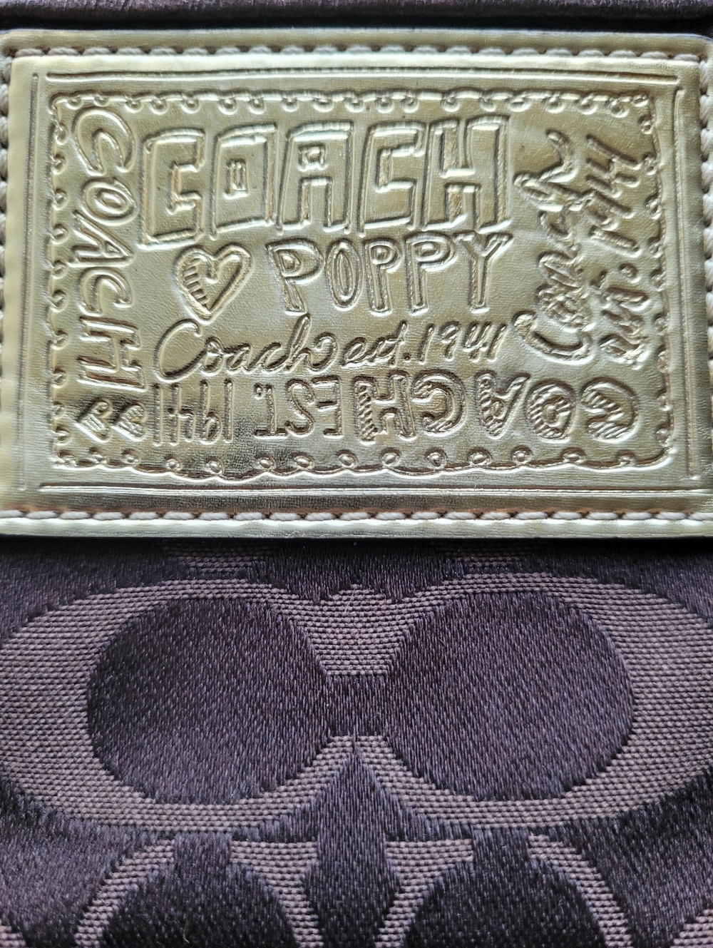 Coach Poppy Brown Signature Wristlet with Gold Patch and Orange Charm - Picture 2 of 8